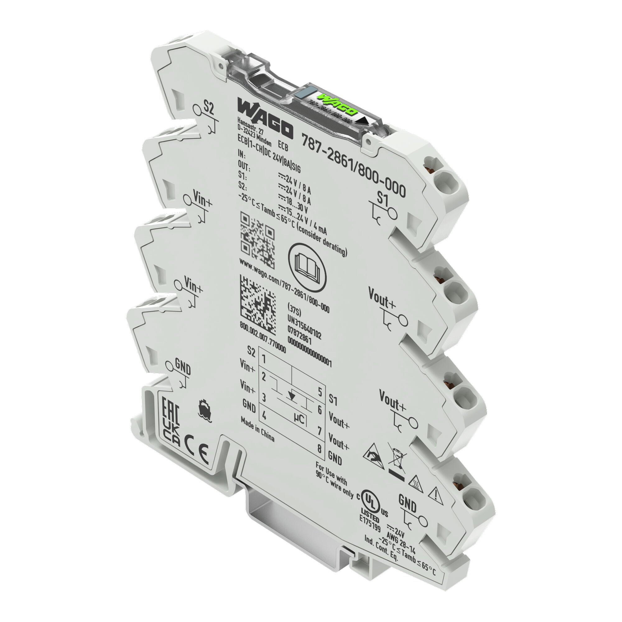 Elektronisk sikring; 1-kanals; 24 V DC indgangsspænding; 8A; Signalkontakt