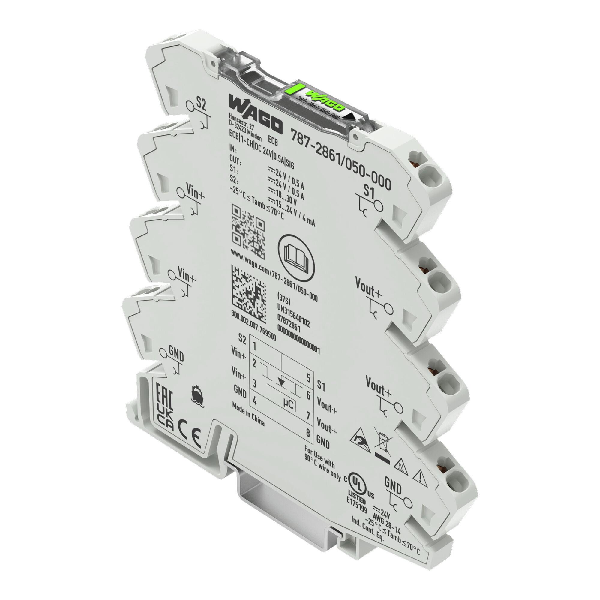 Electronic circuit breaker; 1-channel; 24 VDC input voltage; 0.5 A; Signal contact