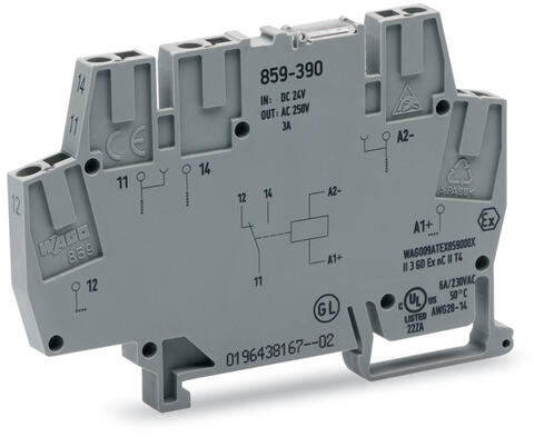 Relay module; Nominal input voltage: 24 VDC; 1 changeover contact; Railway; Red status indicator; Module width: 6 mm; 2,50 mm²; gray