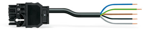 pre-assembled connecting cable; Eca; Distribution connector with phase selection/open-ended; 5-pole; Cod. A; H05VV-F 5G 2.5 mm²; 1 m; 2,50 mm²; black