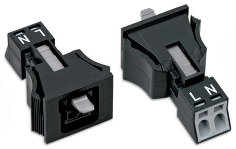 WINSTA® through-panel socket (female); MINI; snap-in; L/N marking; 2-pole; black