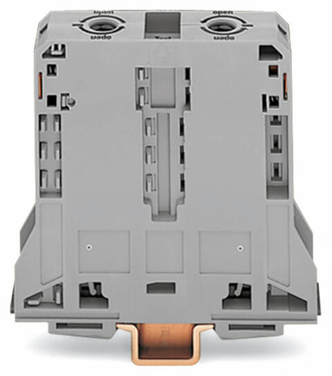2-conductor through terminal block; 95 mm²; lateral marker slots; only for DIN 35 x 15 rail; POWER CAGE CLAMP; 95,00 mm²; gray