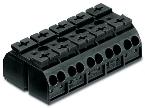 4-conductor chassis-mount terminal strip; without ground contact; 5-pole; for 3 mm ø screw and nut; 4 mm²; black