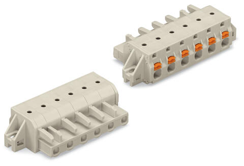 1-conductor female connector; push-button; Push-in CAGE CLAMP®; 2.5 mm²; Pin spacing 7.5 mm; 4-pole; 100% protected against mismating; clamping collar; 2,50 mm²; light gray