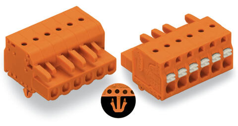 1-conductor female connector; push-button; Push-in CAGE CLAMP®; 2.5 mm²; Pin spacing 5.08 mm; 4-pole; Snap-in mounting feet; orange