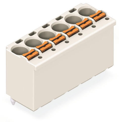 Connect. femelle THT p. 1 cond. ; droit; Bouton-poussoir; Push-in CAGE CLAMP®; 2,5 mm²; Pas 5 mm; 6 pôles; Broche à souder Ø 1,4 mm; 2,50 mm²; gris clair