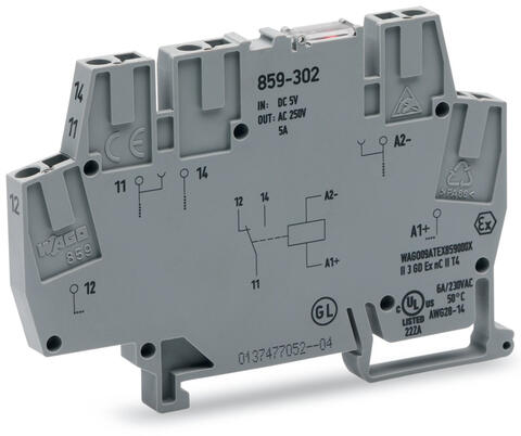 Relay module; Nominal input voltage: 24 VDC; 1 changeover contact; Red status indicator; Module width: 6 mm; 2,50 mm²; gray