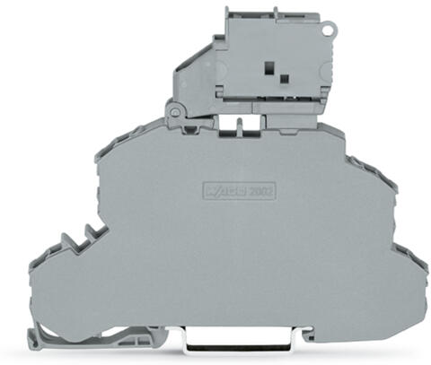 TOPJOB®S double-deck fuse disconnect terminal block; with pivoting fuse holder for 5 x 20 mm fuse; through/fuse (L/L); rail mount; 2-conductor; 6.2 mm wide; gray
