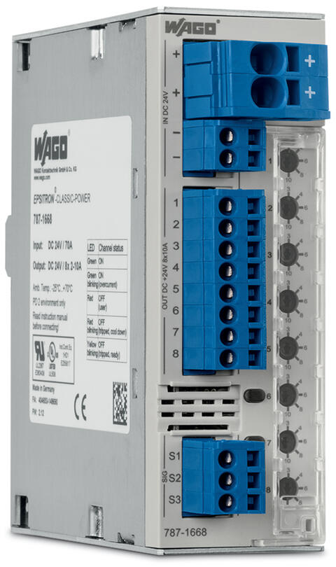 elektroniczny wyłącznik nadprądowy; 8-kan.; napięcie wejściowe 24 V DC; konfig. 2 … 10 A; z możliwością komunikacji; 10,00 mm²