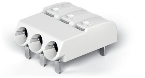 Borne pour circuits imprimés THR; Bouton-poussoir; 0,75 mm²; Pas 4 mm; 3 pôles; Push-in CAGE CLAMP®; en bande; blanc