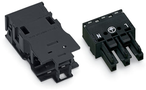 Connecteur femelle; avec boîtier de décharge de traction; 3 pôles; Cod. A; 4,00 mm²; noir