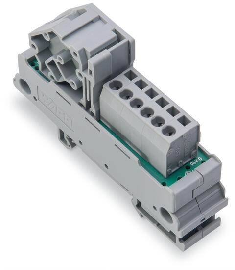 Potential distribution module; 1 potential; with 1 input clamping point; Conductor cross-section up to 16 mm²; with 6 output clamping points; Conductor cross-section up to 2.5 mm²; gray