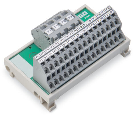 Potential distribution module; 2 potentials; with 2 input clamping points each; Conductor cross-section up to 6 mm²; with 16 output clamping points each; Conductor cross-section up to 2.5 mm²; gray
