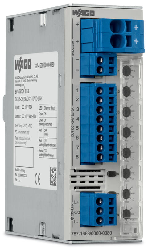 Electronic circuit breaker; 8-channel; 24 VDC input voltage; adjustable 1 … 10 A; IO-Link