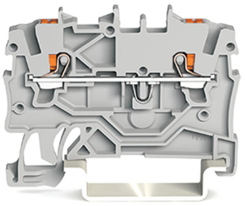 2-conductor through terminal block; with push-button; 1 mm²; with test port; side and center marking; for DIN-rail 35 x 15 and 35 x 7.5; Push-in CAGE CLAMP®; 1,00 mm²; gray