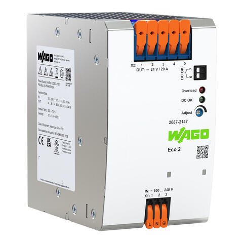 Power supply; Eco 2; 1-phase; 24 VDC output voltage; 20 A output current; PowerBoost; DC OK contact