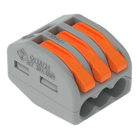 Splicing connector with levers; for all conductor types; max. 4 mm²; 3-conductor; gray housing; Surrounding air temperature: max 40°C; 2,50 mm²; gray