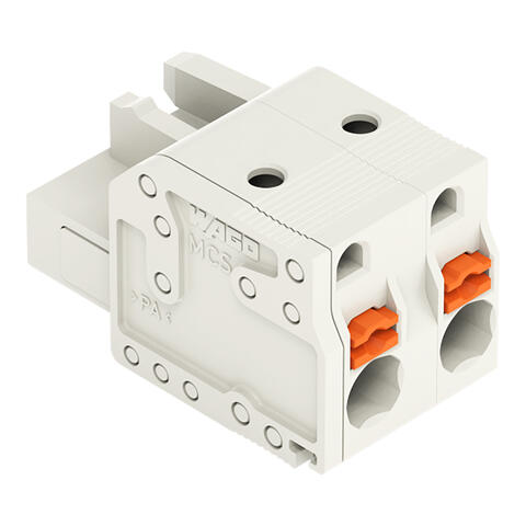 1-conductor female connector; push-button; Push-in CAGE CLAMP®; 2.5 mm²; Pin spacing 7.5 mm; 2-pole; 100% protected against mismating; 2,50 mm²; light gray