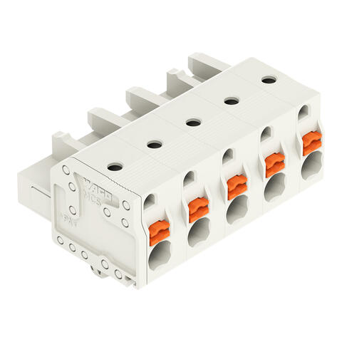 1-draads female steker; Drukknop; Push-in CAGE CLAMP®; 2,5 mm²; Rastermaat 7,5 mm; 5-polig; 100% beveiligd tegen verkeerd insteken; Klikvoetjes; 2,50 mm²; lichtgrijs