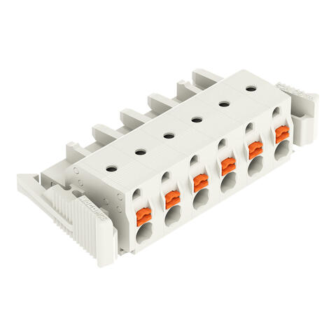 1-draads female steker; Drukknop; Push-in CAGE CLAMP®; 2,5 mm²; Rastermaat 7,5 mm; 6-polig; 100% beveiligd tegen verkeerd insteken; Vergrendelpallen aan zijkant; 2,50 mm²; lichtgrijs
