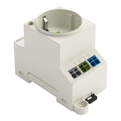 Contactdoos schakelkast; voor draagrail- en schroefmontage; voor steker type F, CEE 7/4 (SCHUKO®); gebruikelijk in DE, NL, AT; met LED-statusindicatie; met dubbele push-in CAGE CLAMP®-aansluiting; lichtgrijs