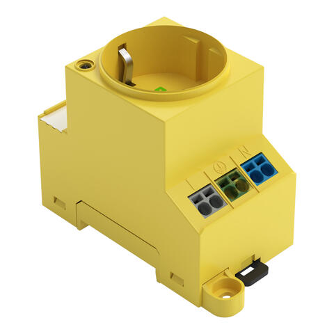 Contactdoos schakelkast; voor draagrail- en schroefmontage; voor steker type F, CEE 7/4 (SCHUKO®); gebruikelijk in DE, NL, AT; met LED-statusindicatie; met dubbele push-in CAGE CLAMP®-aansluiting; signaalgeel