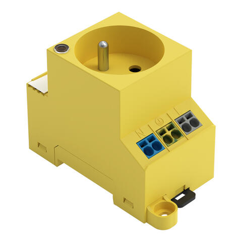 Contactdoos schakelkast; voor draagrail- en schroefmontage; voor steker type E, CEE 7/5; gebruikelijk in FR, BE, PL; met LED-statusindicatie; met dubbele push-in CAGE CLAMP®-aansluiting; signaalgeel