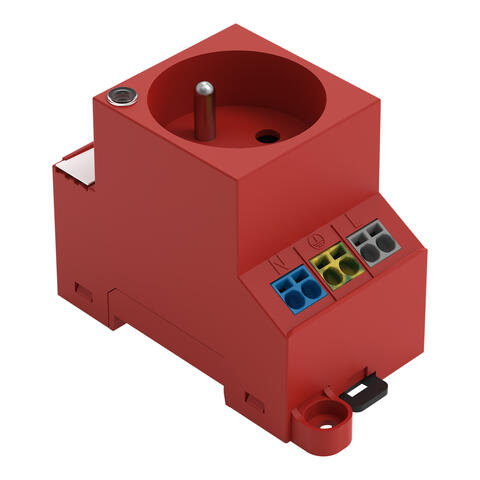 Contactdoos schakelkast; voor draagrail- en schroefmontage; voor steker type E, CEE 7/5; gebruikelijk in FR, BE, PL; met LED-statusindicatie; met dubbele push-in CAGE CLAMP®-aansluiting; rood