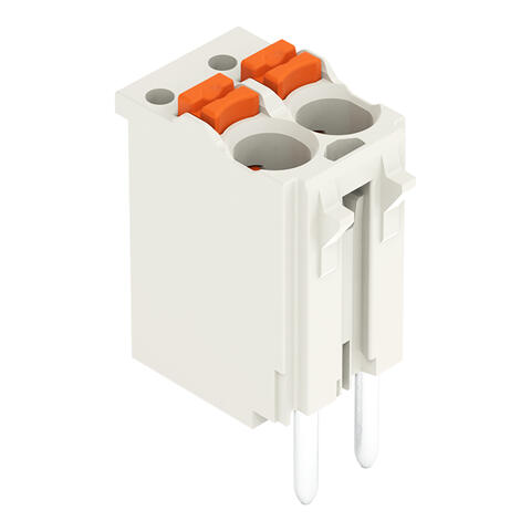 Connect. femelle THT p. 1 cond. ; droit; Bouton-poussoir; Push-in CAGE CLAMP®; 1,5 mm²; Pas 3,5 mm; 2 pôles; Broche à souder Ø 1 mm; 1,50 mm²; gris clair