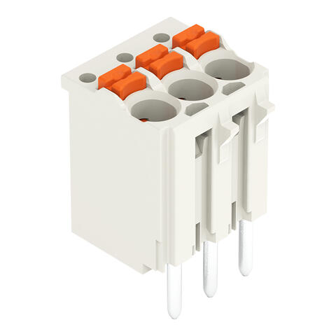 1-conductor THT female connector straight; push-button; Push-in CAGE CLAMP®; 1.5 mm²; Pin spacing 3.5 mm; 3-pole; 1.0 mm Ø solder pin; 1,50 mm²; light gray