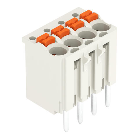 Connect. femelle THT p. 1 cond. ; droit; Bouton-poussoir; Push-in CAGE CLAMP®; 1,5 mm²; Pas 3,5 mm; 4 pôles; Broche à souder Ø 1 mm; 1,50 mm²; gris clair