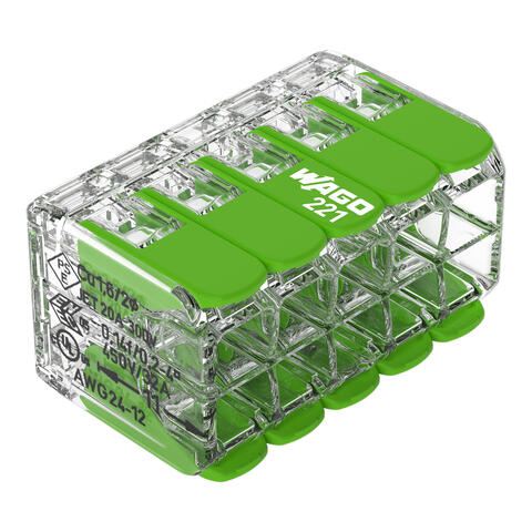 Morsetto di giunzione con leve Green Range; per tutti i tipi di conduttore; max. 4 mm²; 10 conduttori; scatola trasparente; Temperatura ambiente: max. 85 °C (T85); 4,00 mm²; trasparente