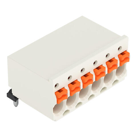 Connect. femelle THT p. 1 cond. ; coudé; Bouton-poussoir; Push-in CAGE CLAMP®; 1,5 mm²; Pas 3,5 mm; 4 pôles; Broche à souder Ø 1 mm; 1,50 mm²; gris clair
