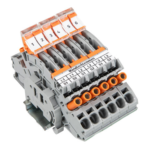 Stromwandlerklemmenblock; für 3 Stromwandler; 6,00 mm²; grau