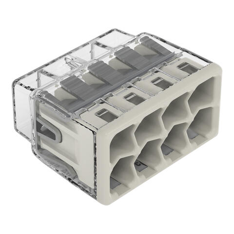 COMPACT PUSHWIRE® splicing connector; for solid and stranded conductors; max. 12 AWG; 8-conductor; transparent housing; light gray cover