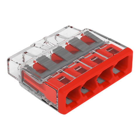 COMPACT PUSHWIRE® splicing connector; for solid and stranded conductors; max. 12 AWG; 4-conductor; transparent housing; red cover