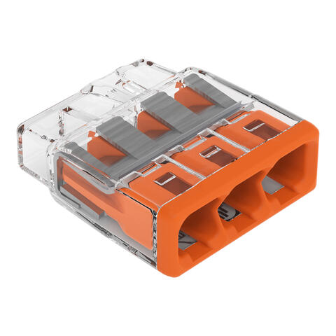 COMPACT PUSHWIRE® splicing connector; for solid and stranded conductors; max. 12 AWG; 3-conductor; transparent housing; orange cover