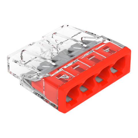 PUSH WIRE® splicing connector; for solid conductors; max. 2.5 mm²; 4-conductor; transparent housing; red cover; Surrounding air temperature: max 60°C (T60); 2,50 mm²; transparent