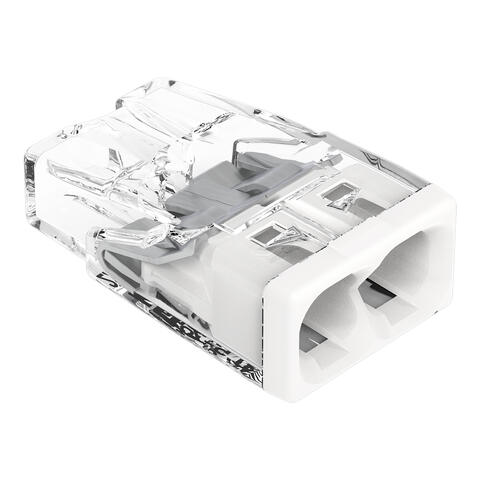 PUSH WIRE® splicing connector; for solid conductors; max. 2.5 mm²; 2-conductor; transparent housing; white cover; Surrounding air temperature: max 60°C (T60); 2,50 mm²; transparent