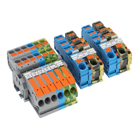 TOPJOB®S-Hauptverteiler-Set FI; mit Drücker; Einspeisung mit Hebel; mit zwei N- und FE-Verteilungen; Abschlussplatten und Brücker vormontiert; mehrfarbig
