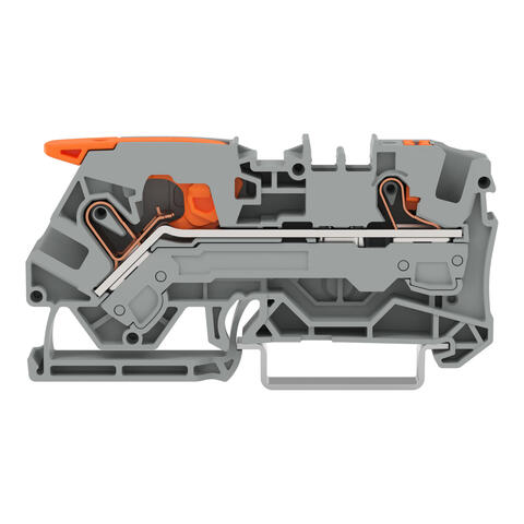 TOPJOB®S feedthrough terminal block with Lever and Push-button; rail mount; 2-conductor; 7.5 mm wide; gray