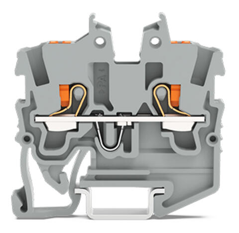 2-conductor miniature through terminal block; with push-button; 1 mm²; with test port; side and center marking; for DIN-15 rail; Push-in CAGE CLAMP®; 1,00 mm²; gray