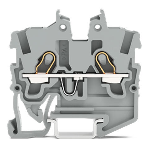 2-conductor miniature through terminal block; with operating slots; 1 mm²; with test port; side and center marking; for DIN-15 rail; Push-in CAGE CLAMP®; 1,00 mm²; gray