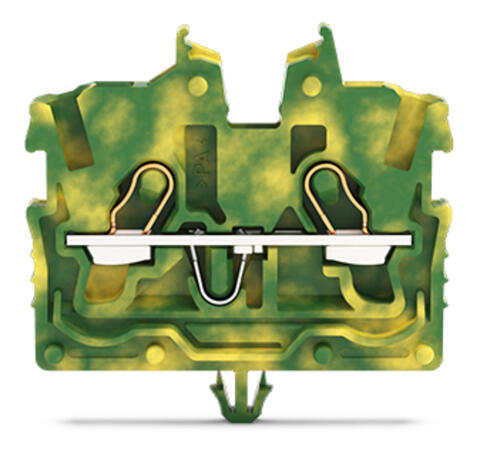2-conductor miniature through terminal block; with operating slots; 1 mm²; with snap-in mounting foot; side and center marking; with test port; Push-in CAGE CLAMP®; 1,00 mm²; green-yellow