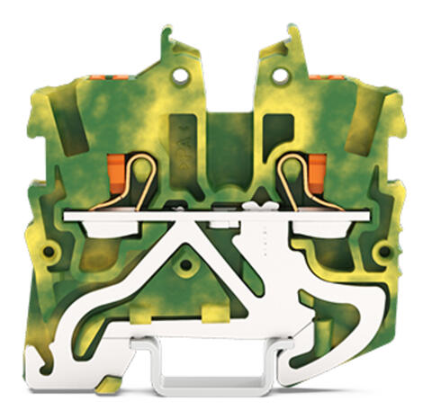 2-Leiter-Mini-Schutzleiterklemme; mit Drücker; 1 mm²; seitliche und mittige Beschriftung; für Tragschiene 15; Push-in CAGE CLAMP®; 1,00 mm²; grün-gelb