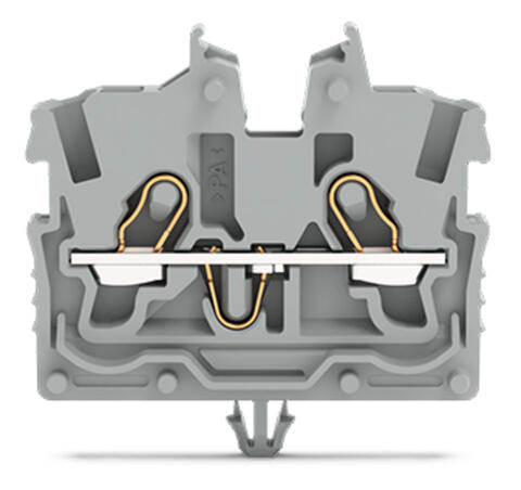2-Leiter-Mini-Durchgangsklemme; mit Betätigungsöffnung; 1 mm²; mit Rastfuß; seitliche und mittige Beschriftung; mit Prüföffnung; Push-in CAGE CLAMP®; 1,00 mm²; grau