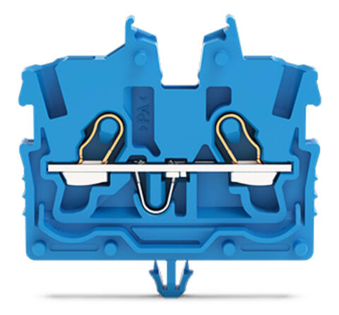 2-Leiter-Mini-Durchgangsklemme; mit Betätigungsöffnung; 1 mm²; mit Rastfuß; seitliche und mittige Beschriftung; mit Prüföffnung; Push-in CAGE CLAMP®; 1,00 mm²; blau