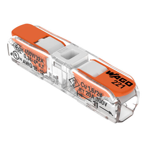 Inline splicing connector with levers; for all conductor types; max. 4 mm²; 2-conductor; transparent housing; white cover; Surrounding air temperature: max 85°C (T85); 4,00 mm²; transparent