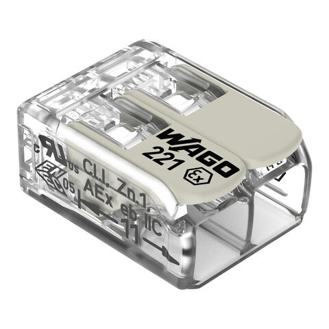 Splicing connector with levers; for all conductor types; for Ex e applications; max. 4 mm²; 2-conductor; transparent housing; Operating temperature (max.): 105 °C; 4,00 mm²; transparent