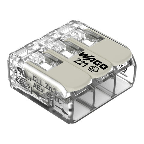 Splicing connector with levers; for all conductor types; for Ex e applications; max. 4 mm²; 3-conductor; transparent housing; Operating temperature (max.): 105 °C; 4,00 mm²; transparent